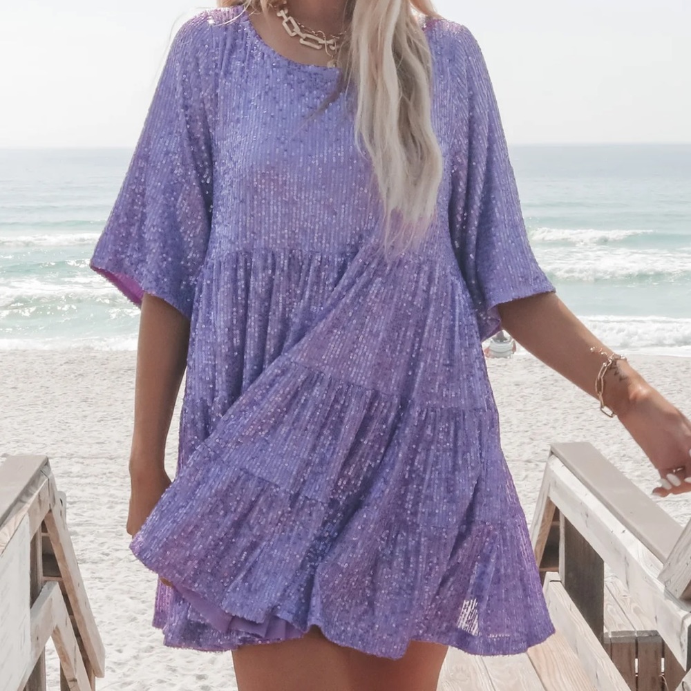 Lavender Sequin Babydoll Dress (M)